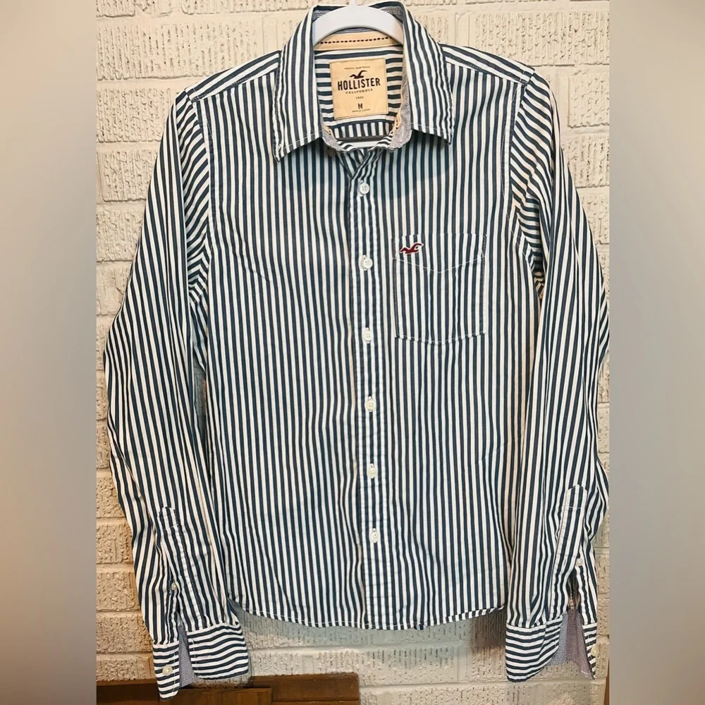 Vintage Hollister Striped Button Down Shirt Blue White Size M